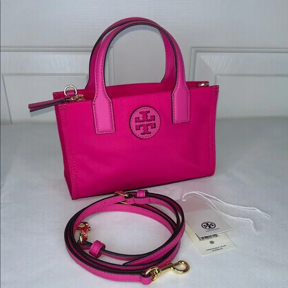 Tory Burch Ella Nylon & Leather Mini Tote Bright Pink NWT - Picture 2 of 9